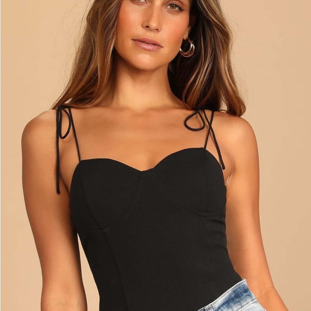 Sultry Sweetheart Black Tie-Strap Bustier Bodysuit